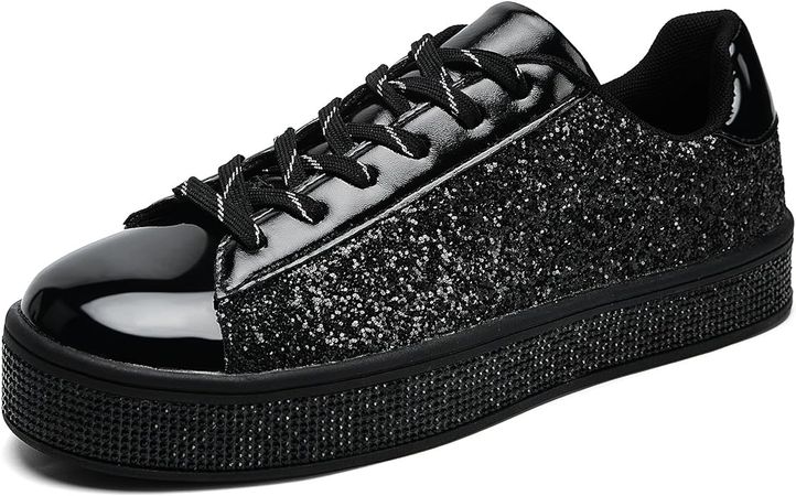 Amazon.com | UUBARIS Women's Glitter Tennis Sneakers Neon Dressy Sparkly Sneakers Rhinestone Bling Wedding Bridal Shoes Shiny Sequin Shoes | Fashion Sneakers