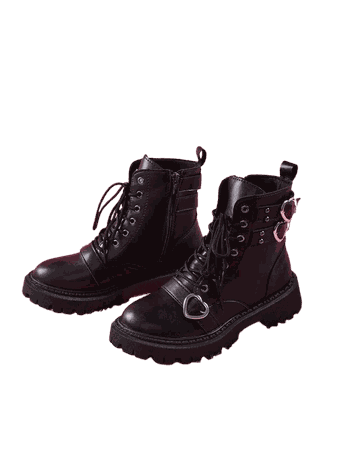 Heart Grunge Combat Black Boots