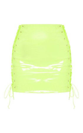 Neon Lime Vinyl Lace Up Side Mini Skirt
