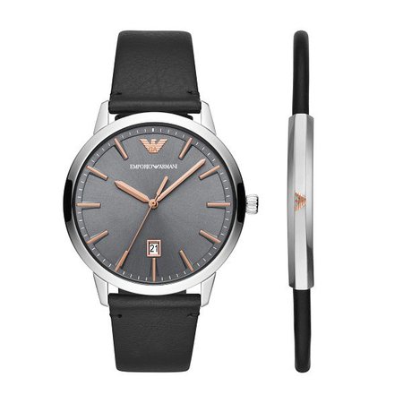 Emporio Armani Men's Leather Strap Watch & Bracelet Gift Set AR80026  - Ernest Jones