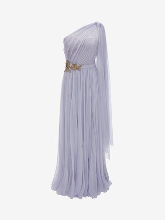 Women's Lilac One Shoulder Embroidered Evening Dress | Alexander McQueen