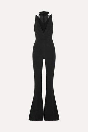 Silk Chiffon-trimmed Crepe Halterneck Jumpsuit - Black