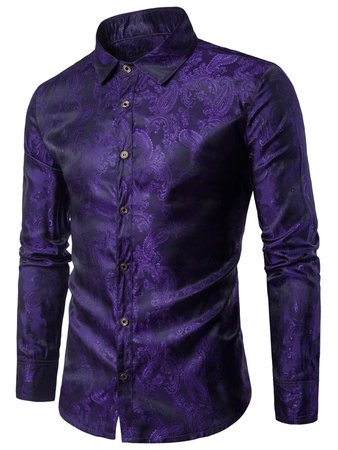 [20% OFF] 2020 Casual Long Sleeve Paisley Vintage Shirt In PURPLE IRIS | DressLily