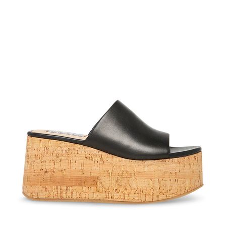 CALYSTA Black Leather Platform Slide Sandal | Women's Sandals – Steve Madden