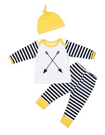Amazon.com: Oklady Newborn Baby Boy Girl Pattern T-Shirt Tops + Striped Pants + Hat Coming Home Outfits Set: Clothing