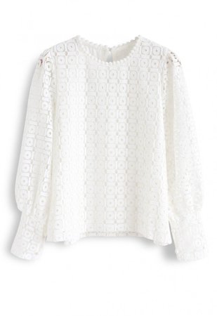 Full Circle Crochet Puff Sleeves Top in White - NEW ARRIVALS - Retro, Indie and Unique Fashion