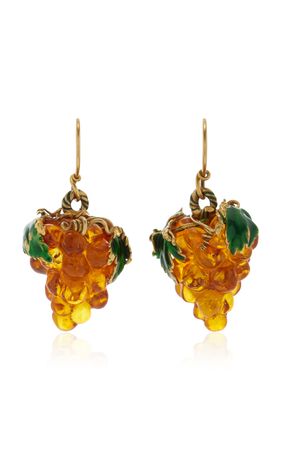 One-Of-A-Kind 18k Yellow Gold Carved Amber And Green Enamel Grape Earrings By Stephen Russell Vintage | Moda Operandi