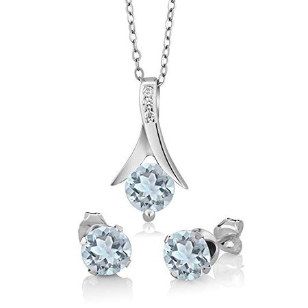 Amazon.com: Gem Stone King 2.25 Ct Round Aquamarine 925 Sterling Silver Pendant and Earrings Set With 18 Inch Silver Chain: Jewelry