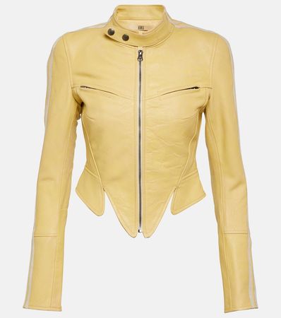Claw Leather Biker Jacket in Yellow - KNWLS | Mytheresa