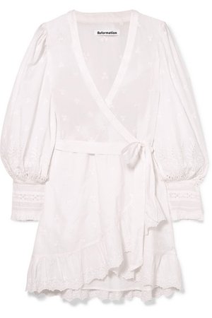 Reformation | Harriet ruffled organic broderie anglaise cotton wrap dress | NET-A-PORTER.COM