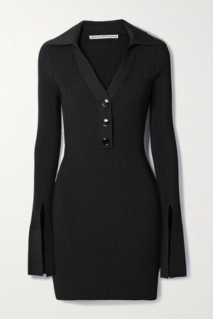 Black Ribbed stretch-knit mini dress | Alexander Wang | NET-A-PORTER