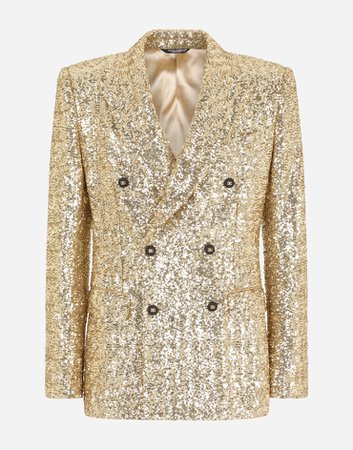 Men's Suits and Blazers in Gold | Double-breasted sequined Sicilia-fit suit | Dolce&Gabbana