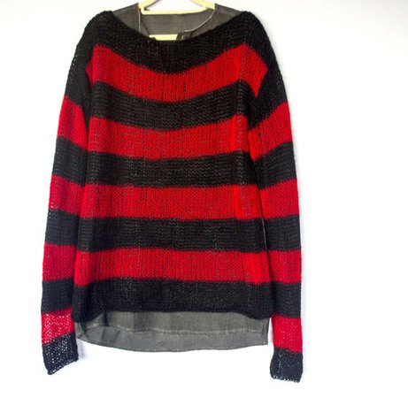 Striped Mohair Jumper Red Black Stripes Sweater Womens Mens | Etsy