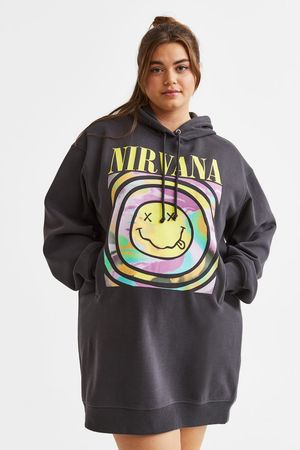 H&M+ Hooded Sweatshirt Dress - Black/Nirvana - Ladies | H&M US