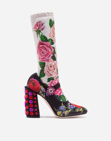 Women's Boots and Booties | Dolce&Gabbana - PRINTED JERSEY MARY JANES WITH SOCK