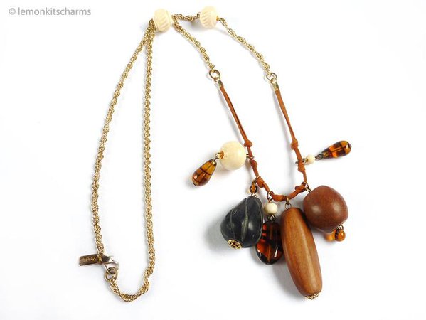 Vintage Rachel Bone Horn Wood Necklace Leather Glass Beaded | Etsy