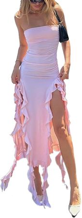 Amazon.com: SOLILOQUY Women Y2K Strapless Tube Mini Dress Summer 2000s Aesthetic Off Shoulder Hollow Out Backless Bodycon A Line Dresses : Clothing, Shoes & Jewelry
