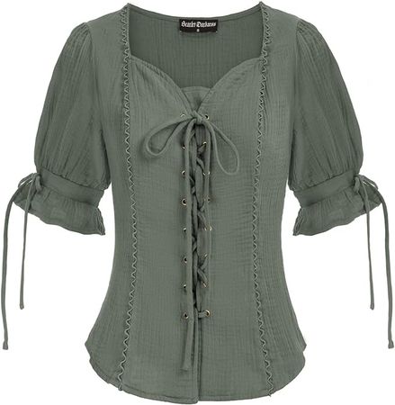 Amazon.com: Scarlet Darkness Womens Renaissance Shirts Casual Sweetheart Neck Lacing Tops Blouse Green Gray L : Scarlet Darkness: Clothing, Shoes & Jewelry