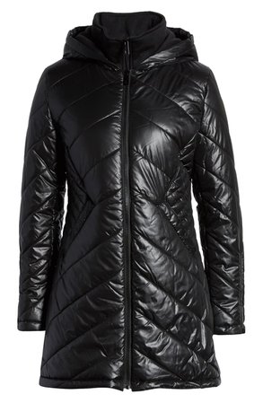 Maralyn & Me Water-Resistant Quilted Hooded Jacket black