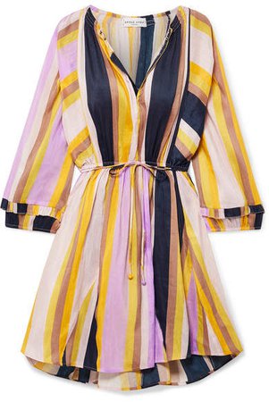 La Flutte Striped Linen And Silk-blend Mini Dress - Yellow