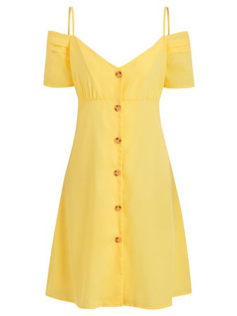 [35% OFF] Button Up Spaghetti Strap Cold Shoulder Mini Dress | Rosegal