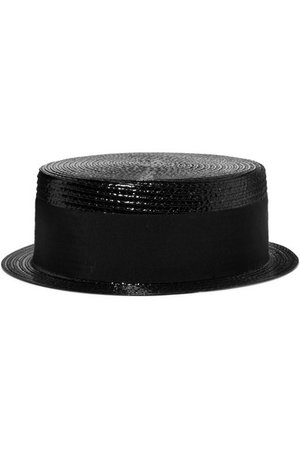 Saint Laurent | Cotton-faille trimmed coated faux raffia hat | NET-A-PORTER.COM