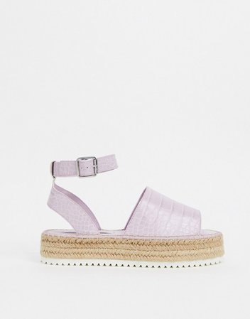 ASOS DESIGN Wide Fit Jupiter flatform espadrille sandals in lilac croc | ASOS