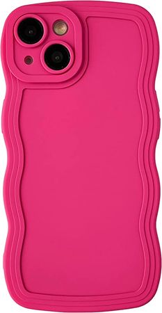 Caseative Solid Color Curly Wave Frame Soft Compatible with iPhone Case (Hot Pink,iPhone 14 Pro Max) : Cell Phones & Accessories
