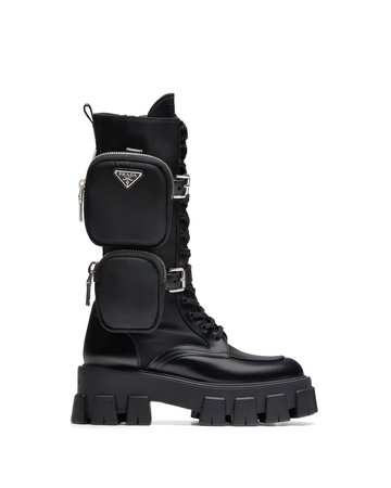 Brushed rois leather and nylon Monolith boots | Prada