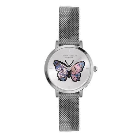 Signature 35mm Butterfly Ultra Slim Silver Mesh Watch | Olivia Burton London