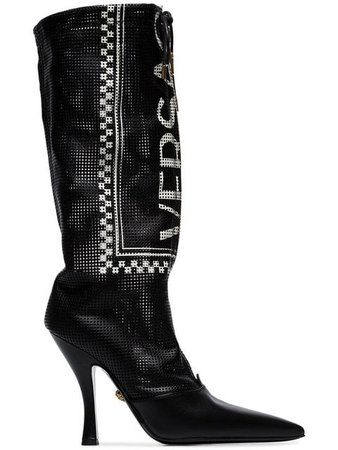 Versace Black Logo 105 Leather Boots - Farfetch