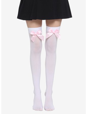Pink Bow White Thigh Highs