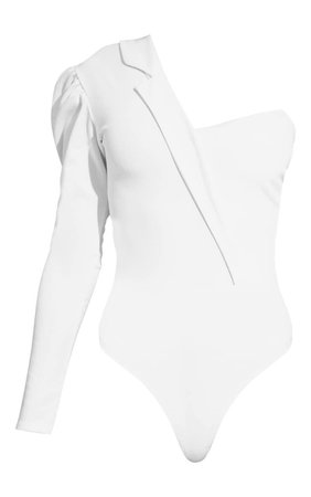 White One Shoulder Blazer Detail Bodysuit | PrettyLittleThing