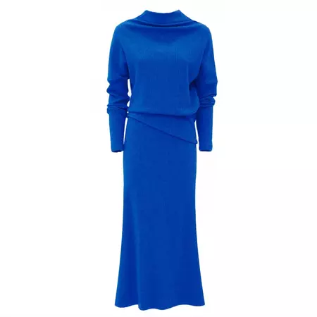 Rib Knit Suit Asymmetric Blouse & Basic Skirt Blue | Julia Allert | Wolf & Badger
