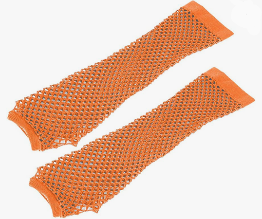 Orange mesh fingerless gloves