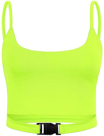 Abardsion Neon Color Buckle Tank Tops Active Wear Women's Summer Crop Top (S. Neon Green) at Amazon Women’s Clothing store