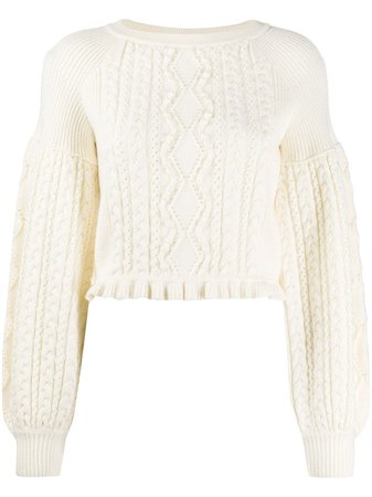 Ports 1961 balloon-sleeve cable knit sweater