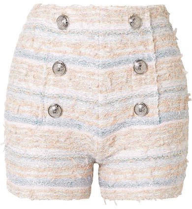 Button-embellished Tweed Shorts - Pink