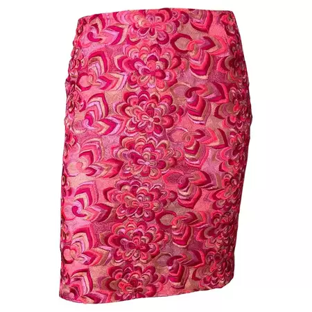 S/S 2000 Gianni Versace by Donatella Neon Pink Floral Embroidered Skirt For Sale at 1stDibs