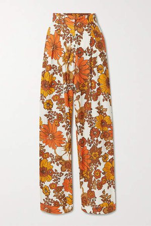 Lana Floral-print Cotton Wide-leg Pants - Orange