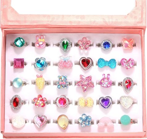 Amazon.com: PinkSheep Little Girl Jewel Rings in Box, Adjustable, No duplication, Girl Pretend Play and Dress Up Rings (30 Jewel Ring) : Toys & Games