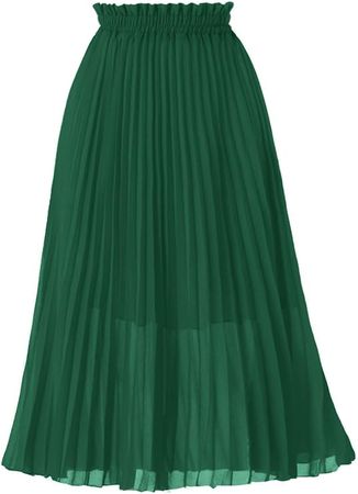 GOOBGS Women's Pleated A-Line High Waist Swing Flare Midi Skirt Deep Green XX-Large/XXX-Large at Amazon Women’s Clothing store