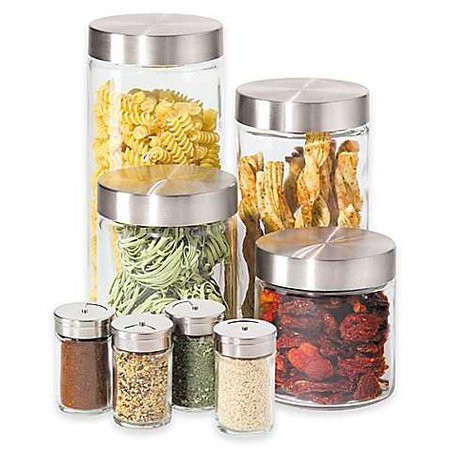 Oggi™ 8-Piece Round Glass Canister Set with Spice Jars - Bed Bath & Beyond