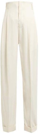 Pleated Front Twill Trousers - Womens - Cream Multi