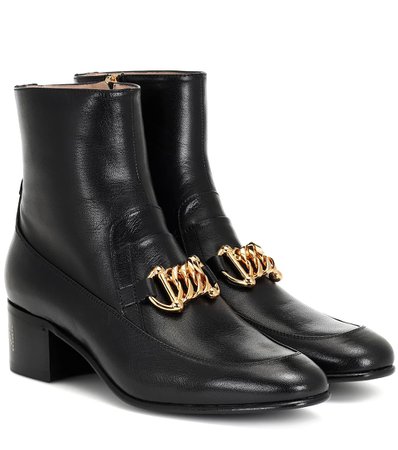 Gucci - Horsebit Chain leather ankle boots | Mytheresa