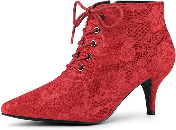 Amazon.com | Allegra K Women's Pointed Toe Lace Up Stiletto Kitten Heel Lace Booties | Ankle & Bootie