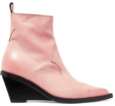 Nubuck Wedge Ankle Boots - Pastel pink