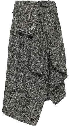Tie-front Asymmetric Metallic Boucle-tweed Midi Skirt