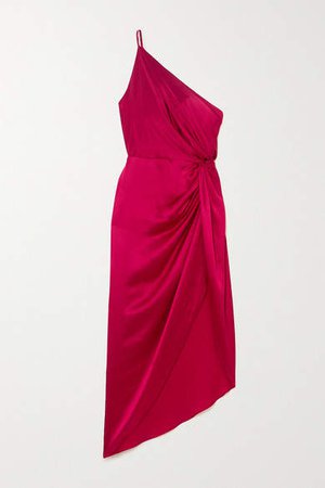 One-shoulder Asymmetric Twisted Silk-satin Dress - Claret