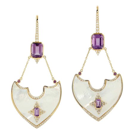 Amethyst Diamond 18 Karat Gold Earrings For Sale at 1stDibs